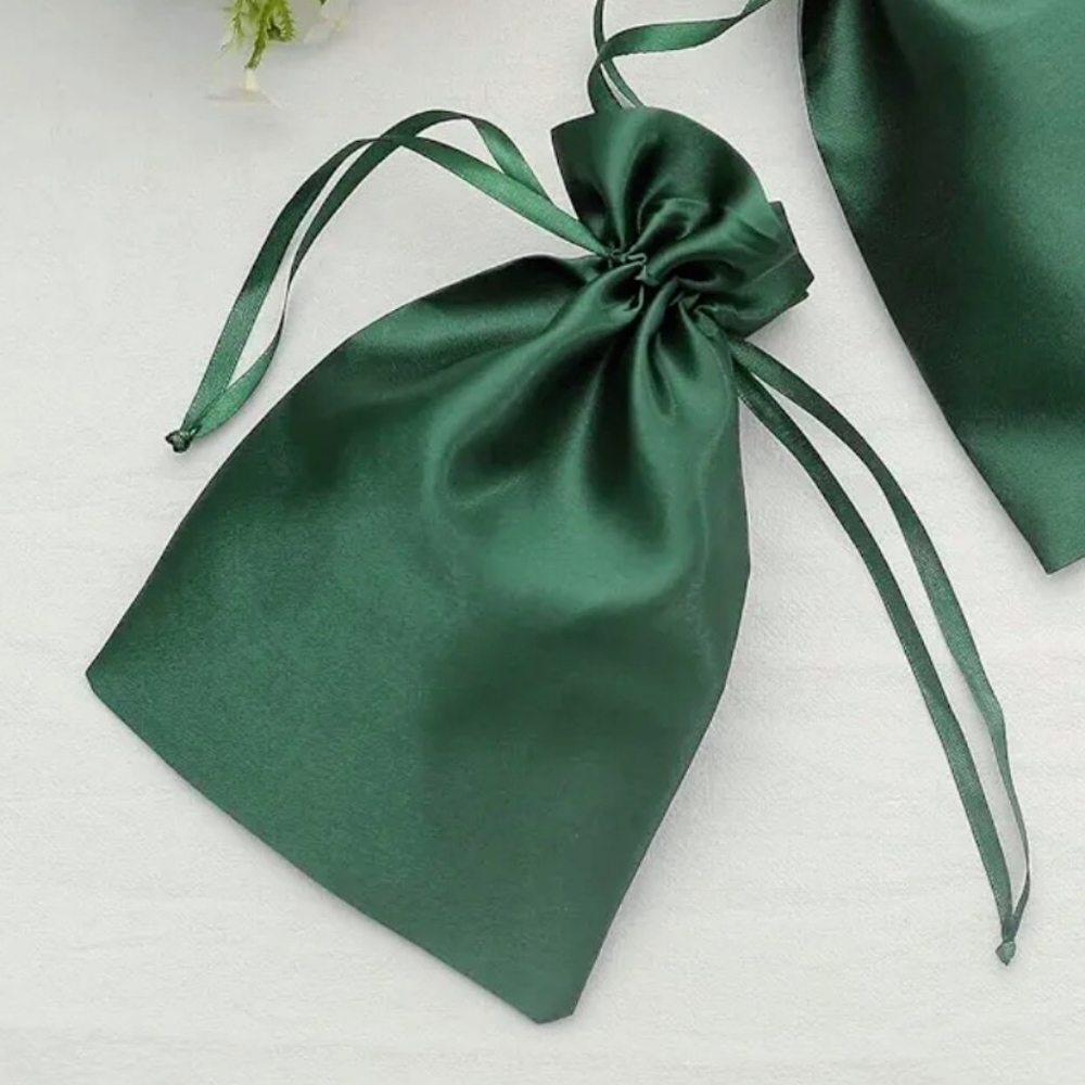 Elegant Green Satin Drawstring Bag 4 X 6
